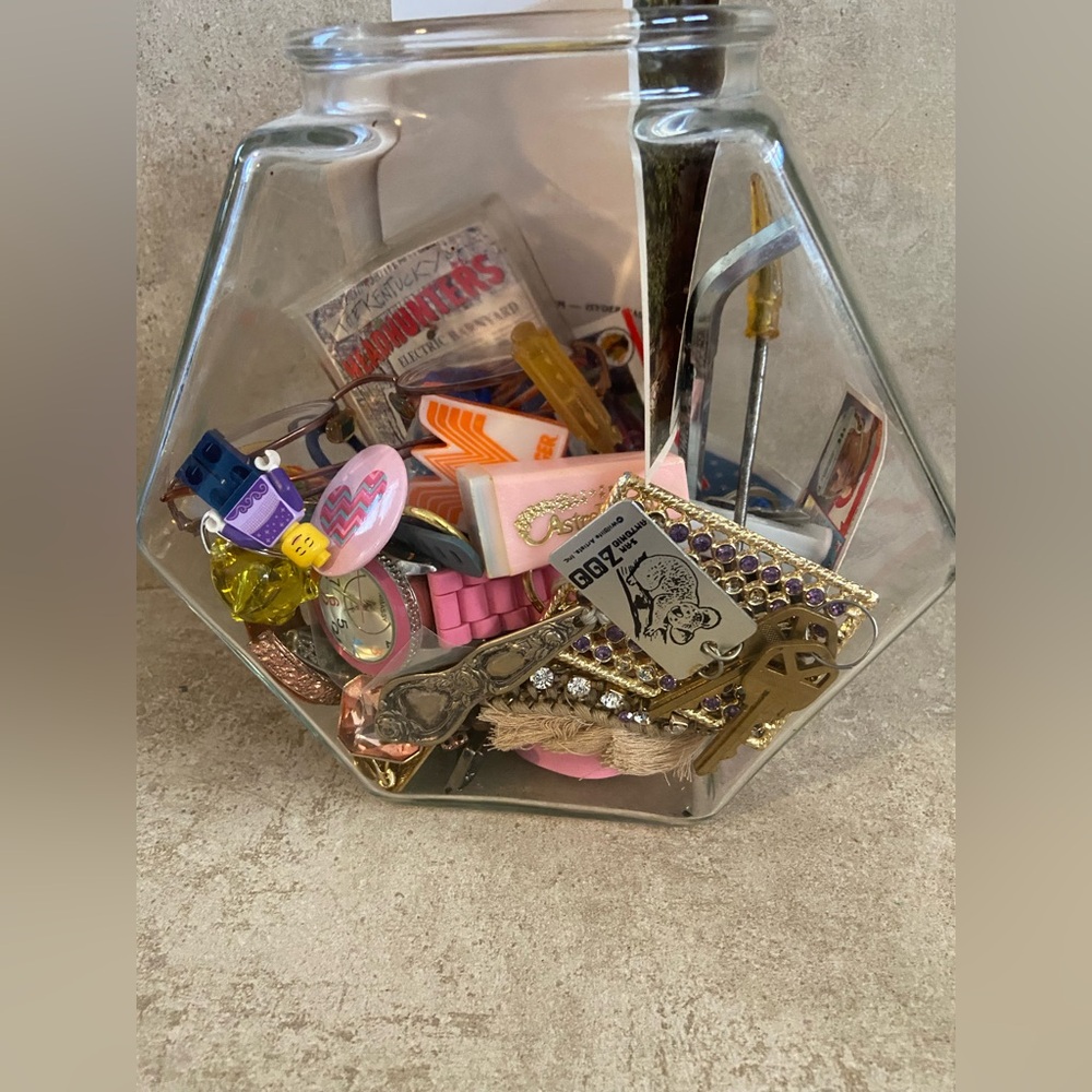 Vintage accessories,collectibles. jewelry,retro media,mystery jar, and treasures
